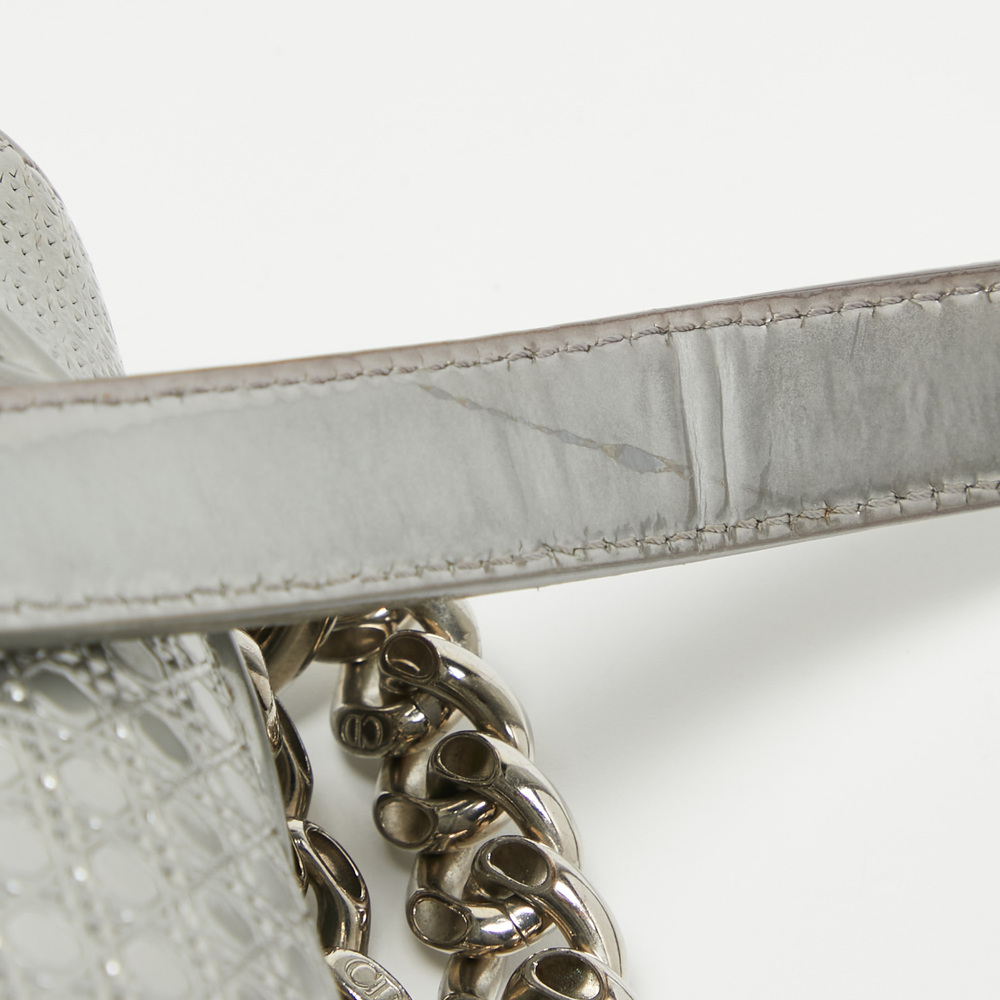 DIOR Silver Microcannage Patent Leather Medium ama Flap Shoulder Bag - Picture 6 of 8